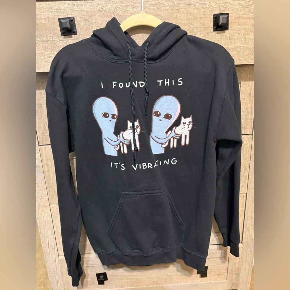 Black Graphic Hoodie - 'I Found This It's Vibrating'